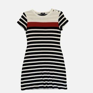 Chaps Women's Medium Navy Red Nautical Cotton Casual Stretchy Preppy Dress